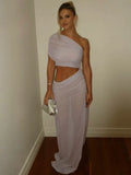 Mesh Hollow Out Backless Sexy Maxi Dress For Women Fashion One Sleeveless See Through Ruched Bodycon Club Long Dress