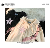 Y2K Vintage Zip Up Hoodies Women Harajuku Hip Hop Letter Print Sweatshirts Gothic Streetwear Loose Patchwork Tops Coats