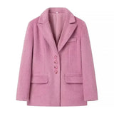 New Women's Collar Plush Jacket Elegant Loose Chic Coat Winter Thicken Fashion Office Ladies Warm Button Jacket