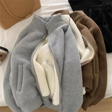 Pbong  Thickened Lamb Velvet Sweatshirt Jacket Zipper Collar Warm Casual Autumn Winter Korean Style Commute Versatile Women's Clothing