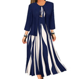 Pbong  Plus Size Plus Size Geometric Print Long Sleeve Dress And Jacket Set Two Piece Set Large Size Polyester Fiber Women's Fashion