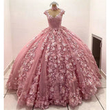 Pbong  Pink 3D Flowers Quinceanera Dresses Luxury Pearls Beading Appliques Birthday Party Princess