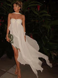 Elegant Irregular Tube Long Dresses Women Retro White Pleated Backless Halter Maxi Evening Dress Female Summer Chic Party Beach