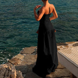 New Spice Girl Beach Vacation Tube Tops Dress Sexy Hollow Out Solid Color Evening Dress Fashion Strapless High Waist Party Dress
