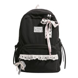 Women's Nylon Lace Bow Backpack Sweet Fresh Aesthetic Daily School Casual Book Bags New Fashion Student Back Packs