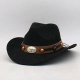 Women Men Cowgirl Hat Wide Brim Bull Head Belt Western Panama Jazz Hat for Wedding Rave Party Travel Accessories