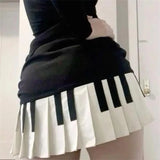 Pbong  American Retro Sweet Black White Piano Skirts Summer New Pleated Skirt Woman Y2k Slim Fit High Waist Fashion