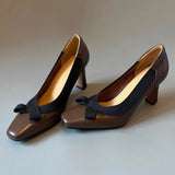 Pbong  New Fashion Butterfly-knot Thin Heels Mule Woman Pumps Spring Shallow Round Toe Party Dress Ladies Shoes