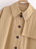 Women Summer New Fashion Standard Short Coat Vintage Lapel Button Accessories Chic Cape Coat Mujer