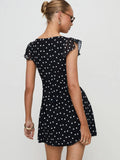 Sexy Polka Dot Contrast Dress Women's Deep V neck Sleeveless High Waist Mini Dress Slim A-line Lady Vacation Party Dress