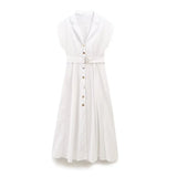 Fashion Casual Women Dress With Belt Single Breasted Simple Elegant Summer Long Dress New Casual Chic Female Clothing