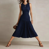 Pbong  Summer Elegant Long Party Dress Women Fashion Sleeveless O-neck Slim A-line Maxi Dresses Casual