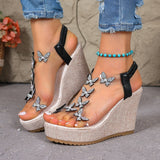 Pbong  Fashion Comfortable Best Women's Sandals Rhinestone Butterfly Open Toe Wedge Heel Summer Beach Casual Party Shoes for Ladies