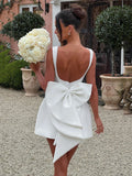 Pearl Bow Backless Sexy Mini Dress For Women Robe Fashion Zipper Sleeveless High Waist A-line Club Party Dress Elegant