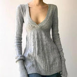 vintage Harajuku aesthetic women's pullover sweater autumn and winter versatile Punk fashion casual streetwear Slim thin sweater