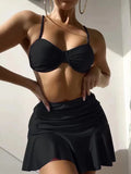 Solid Push Up 3 Piece Bikini Beach Swimsuit Women Swimwear Female Bather Bathing Swimming Swim Suit Beachwear