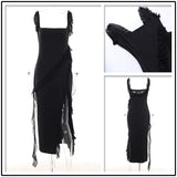 Ruffles Elegant Long Maxi Dress Women Summer Dress High Split Spaghetti Strap V Neck Nightclub Sexy Party Dresses