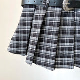 Y2K Checkered Pleated Skirt with Belt Thick Woolen Plaid Short Skirt Teen-girl 9s Preppy Style Autumn Winter Outfit