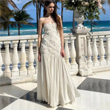 Fashion Sweet 3D Flower Patchwork Long Dress Chiffon Solid Color Pleated Party Dress 2025 New Summer Vacation Woman Clothing
