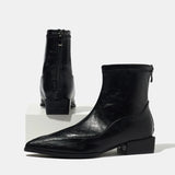 Pbong  Spring Autumn Fashion Pointed Toe Zipper Ankle Boots Women Soft Leather Short Booties Square Low Heels Ladies Shoes