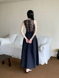 Lace Pathwork Sleeveless Long Modest Dress Summer 2025 Party Evening Dress 2025 V Neck Tunics A Line Midi Dress Clothes