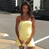 Slim Pleated Strapless Dress For Women Fashion Sexy Splice Sleeveless High Waist Short Dress One Shoulder Dress Elegant