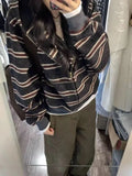 Pbong  2000S American Vintage Striped Patchwork Loose Hooded Sweatshirt Y2k Subculture Casual Zip Up Hooded Cardigan Harajuku Coats