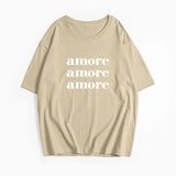 Fashion Red Amore Letter Print Summer T-shirts Cotton Short Sleeve Casual Summer Top 2025 New Loose Streetwear Women Tee