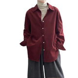 Retro Style High Temperament V-neck Women's Shirt Long Sleeved Shirt Loose Style Top Women's Clothing Red Rose white