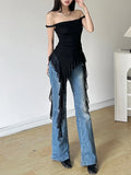 Pbong  Sexy One Shoulder Sexy Spicy Girl Ruffle Edge Strap Camisole Women Tank Top Slimming Thin Outerwear Strapless Tube Top Female