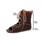 Pbong  Women's Large Size Retro Dark Brown Mid-Calf Boots, Summer High-Top Sandals, Peep-Toe Roman Sandals, Women's Beach Shoes