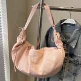 Chic Soft Nylon Crossbody Bag with Gathered Strap Casual Drawstring Crescent Shoulder Purse for Women Everyday Large Tote Bag
