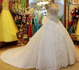Pbong  Real Crystal Sweetheart Charming Ball Gown Wedding Dress Sparkly Vestido de novia Luxury Formal  Bridal Gown Court Train