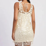 Pbong  Women Sequin Mesh Mini Dress Sleeveless Tie-Back Layered Bodycon Short Dress Coquette Sparkly Party Nightclub Dress
