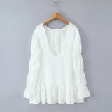 Long Sleeve Lace Mini Dresses Spring Autumn Women's Vestidos Floral Embroidered Cotton Lace-up Backless Dress Boho Beach Robe