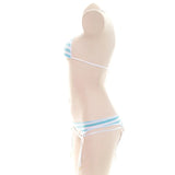 Sexy Bikini Set Women Strap Underwear Stripe Cute Lingerie Micro-Bikinis Swimwear Japanese Schoolgirl Anime Cosplay
