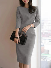 Autumn Women V Neck 3/4 Sleeve Bodycorn Dress Fashion Casual Solid Knee-length Vestido Robe Femme Elegant Work Sundress