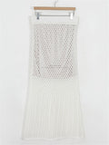 Summer Hollow Out Knit Long Skirt Casual Wrap Ladies Pencil See Through Midi Skirts Bodycon Korean Streetwear