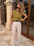 Solid Metal Single Breasted Knitted O-neck Vest Women Casual Hollow Out Sleeveless Cardigan Ladies High Street Knitwear