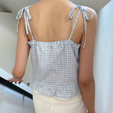 Vintage Lace Patchwork Cami Tops Cottage Plaid Print Button Down Crop Tops Women Sleeveless Shirt Vest Fairy Cute Y2k Clothes