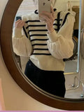 women Black and white striped fake two-piece knitted sweaters pring and autumn Korean soft glutinous pullover sweater female