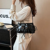 Pbong  Double Pockets Design PU Shoulder Bags For Women New Fashion Trend Crossbody Bag Females Silver Handbags