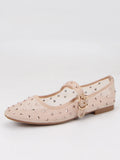 Pbong  Rhinestone Mesh Ballet Flats Women Shoes Summer Breathable Black Elegant Mary Janes Buckle Strap Casual Ladies Shoes Footwear