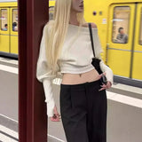 Pbong  Cozy Style Autumn New Loose Casual Shoulder Bared Knitted Sweater Long Sleeve Batwing Sleeve Overhead for Women Comfortable