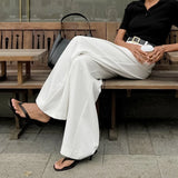 Pbong  New Autumn Elegant High Waist Straight Leg Trousers for Women Floor Length Commuter Suit Pants Polyester Fiber Loose White