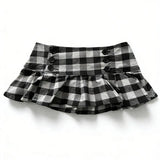 New Euramerican Low Waist Sweet Cool Girl Skirts Y2k Aesthetic Constrast Color Plaid Pleated Jupe Harajuku Buttons Design Skirts