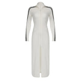 White Side Stripe turtleneck Zipper Dress