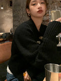 Gentle O Neck Cardigan Irregularity Button Crop Top Y2k Womens Clothing Vintage Sweater Korean Fashion Sueters De Mujer