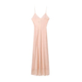 Ruffle Solid Color Pink Beige Long Dress Fashion V-neck Slim Vacation Beach Women Dress Vestidos 2025 New Summer Woman Clothing