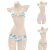 Sexy Bikini Set Women Strap Underwear Stripe Cute Lingerie Micro-Bikinis Swimwear Japanese Schoolgirl Anime Cosplay
